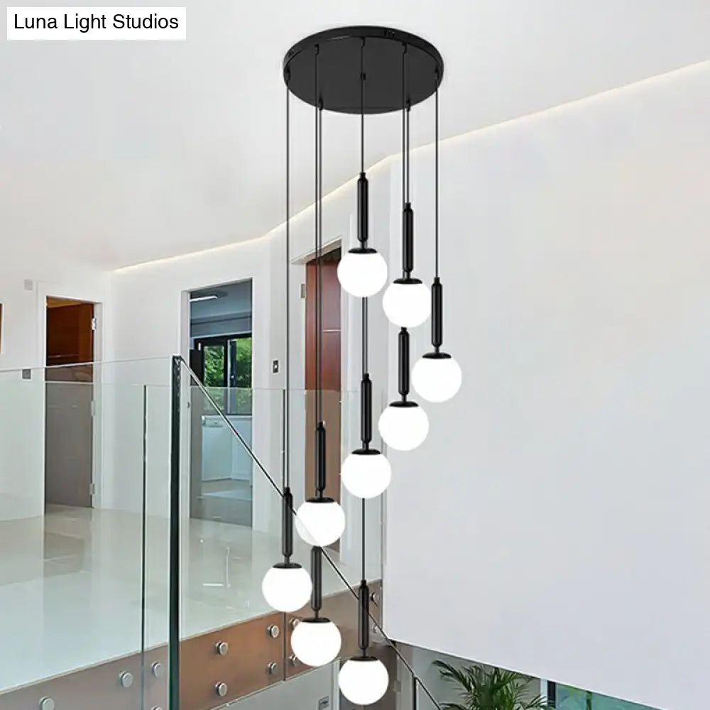 Nordic Opal Glass Spiral Ball Pendant Light for Stairways and Ceilings