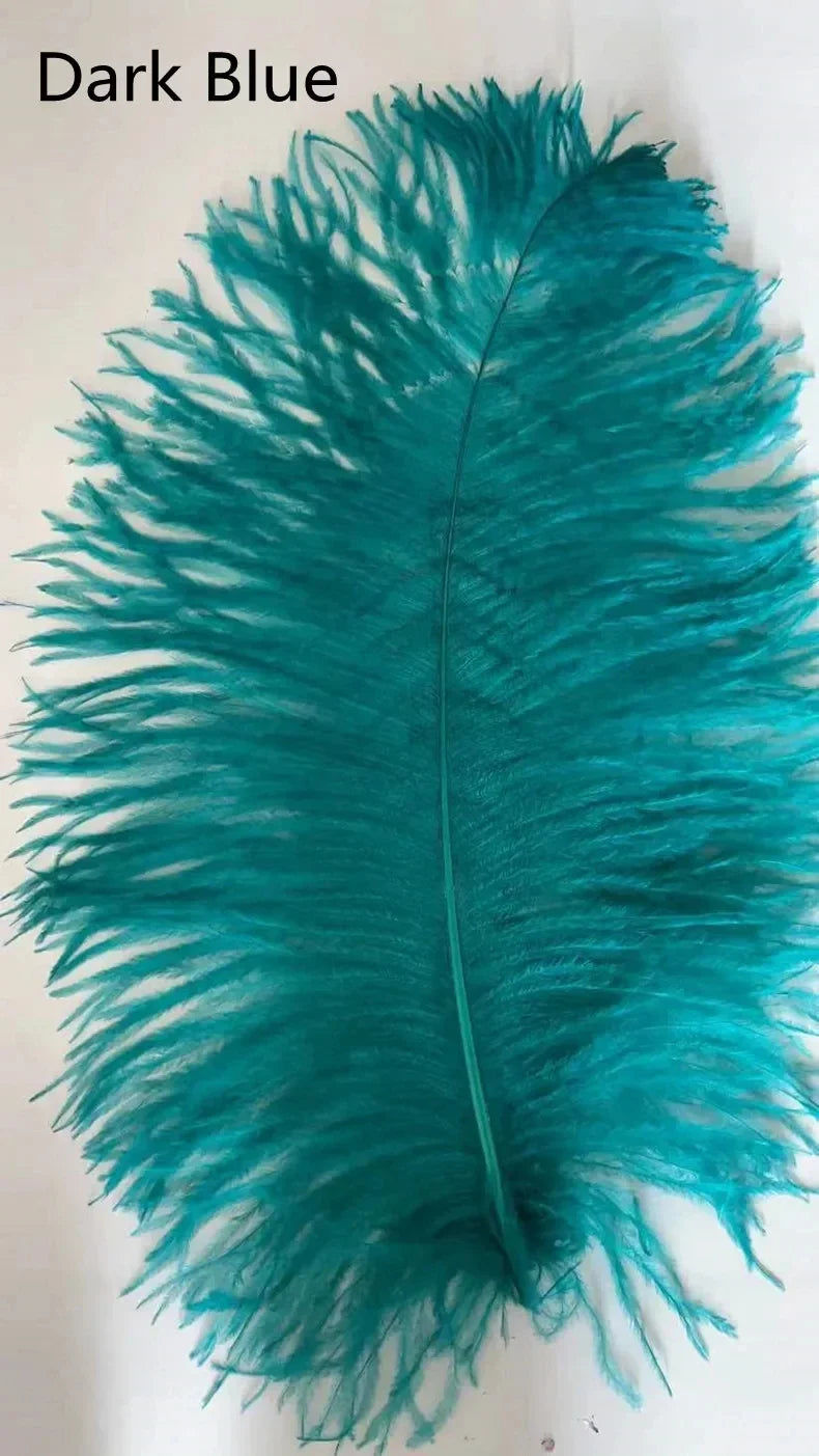 Vibrant teal ostrich feather floor lamp with long central shaft for living room sofa and bedroom bedside lighting decor