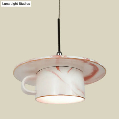 Nordic Pink Coffee Cup Pendant Ceiling Light - Stylish 1-Bulb LED Suspension Lamp for Restaurants