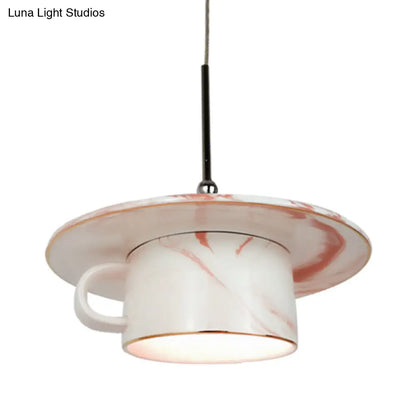 Nordic Pink Coffee Cup Pendant Ceiling Light - Stylish 1-Bulb LED Suspension Lamp for Restaurants