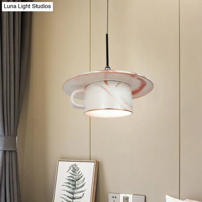 Nordic Pink Coffee Cup Pendant Ceiling Light - Stylish 1-Bulb LED Suspension Lamp for Restaurants