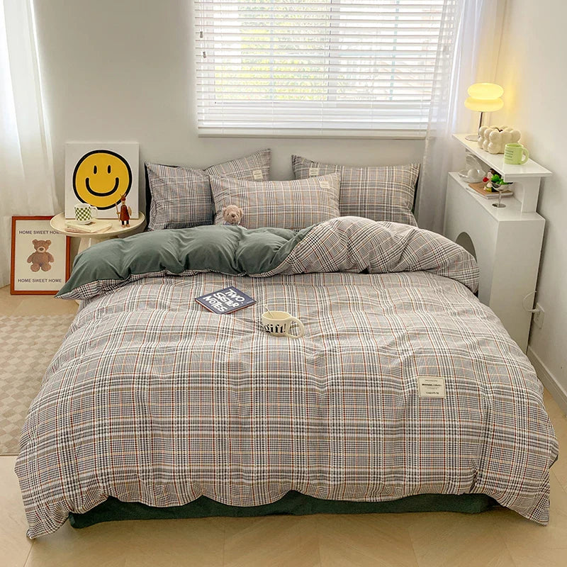 Nordic Plaid Cotton Bedding Set - Queen/King
