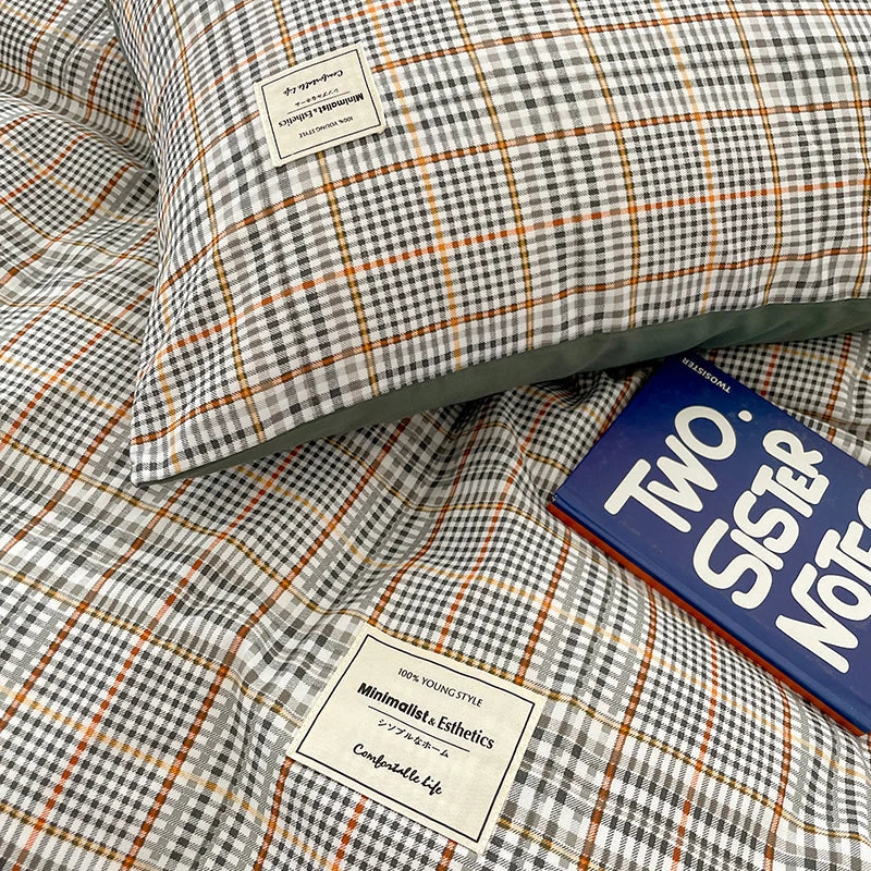 Nordic Plaid Cotton Bedding Set - Queen/King