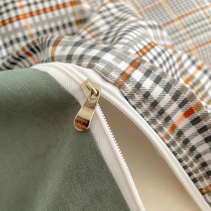 Nordic Plaid Cotton Bedding Set - Queen/King