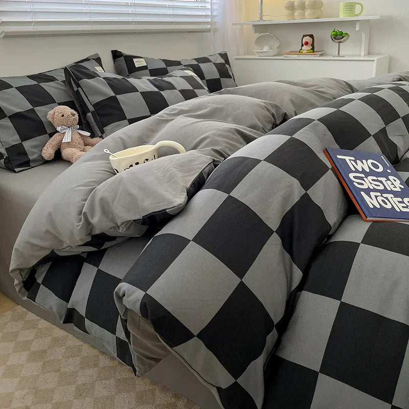 Nordic Plaid Cotton Bedding Set - Queen/King - King Size 4pcs / 02 / CHINA