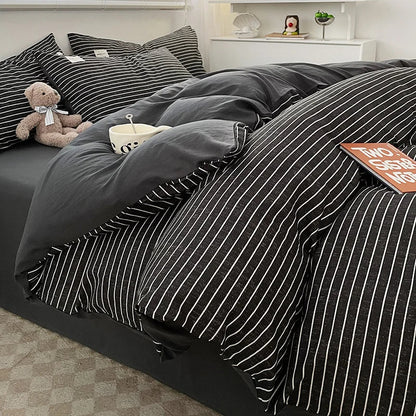 Nordic Plaid Cotton Bedding Set - Queen/King - Twin Size 3pcs / 11 / CHINA