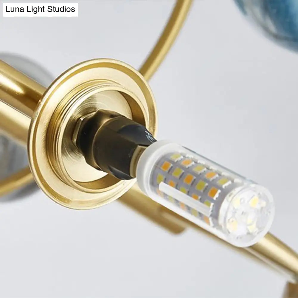 Nordic Planet Chandelier - White-Stained Glass Hanging Light Fixture in Brass - Ideal for Restaurants