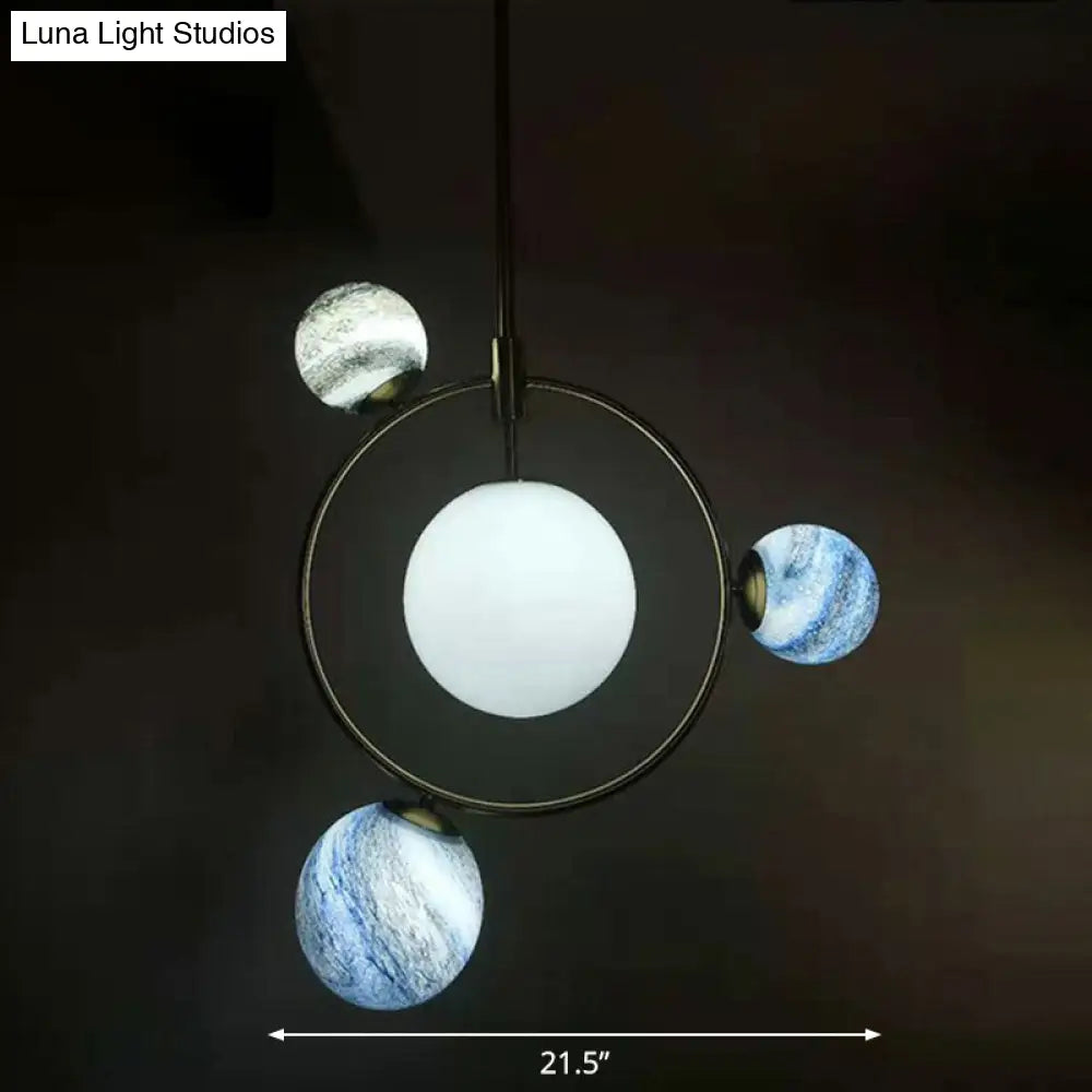 Nordic Planet Chandelier - White-Stained Glass Hanging Light Fixture in Brass - Ideal for Restaurants