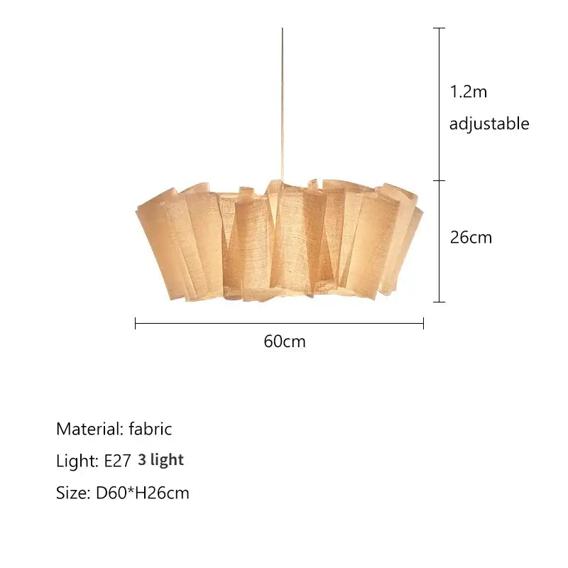 Nordic pleated creamy white fabric pendant light with ruffled layered design and adjustable hanging length for dining room