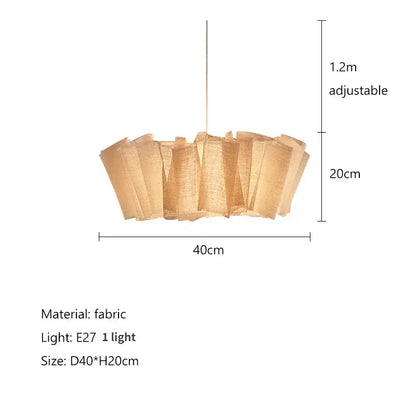 Nordic pleated creamy white fabric pendant light with warm-toned fluted petal design for dining room lighting