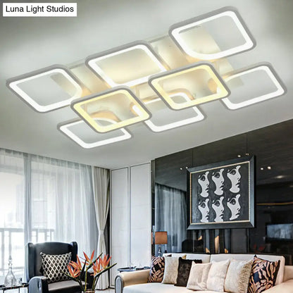 DecorBites™ DecorBites™ Nordic Rectangular Semi Flush Light in White - Acrylic LED Flush Mount Fixture for Living Room