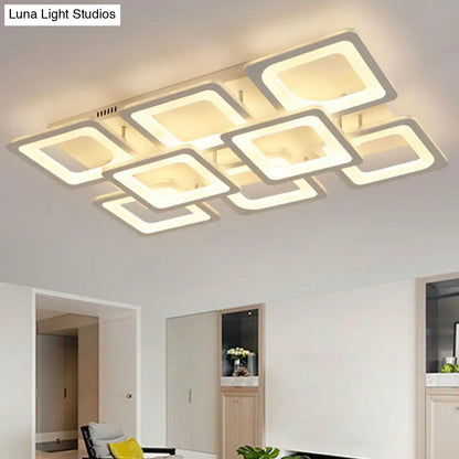 DecorBites™ DecorBites™ Nordic Rectangular Semi Flush Light in White - Acrylic LED Flush Mount Fixture for Living Room