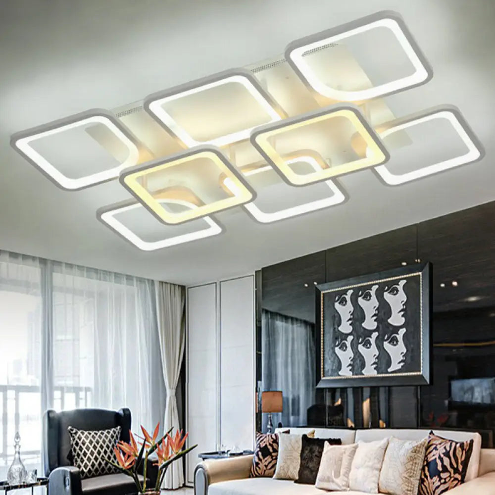 DecorBites™ DecorBites™ Nordic Rectangular Semi Flush Light in White - Acrylic LED Flush Mount Fixture for Living Room
