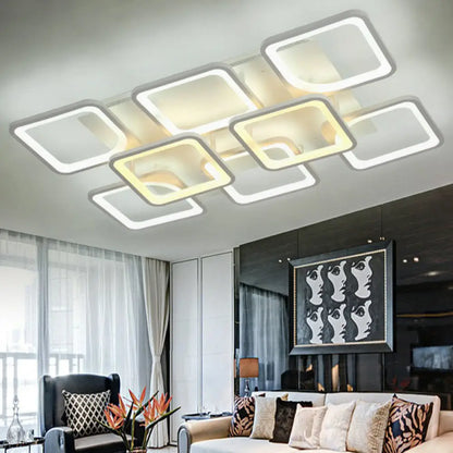 DecorBites™ DecorBites™ Nordic Rectangular Semi Flush Light in White - Acrylic LED Flush Mount Fixture for Living Room