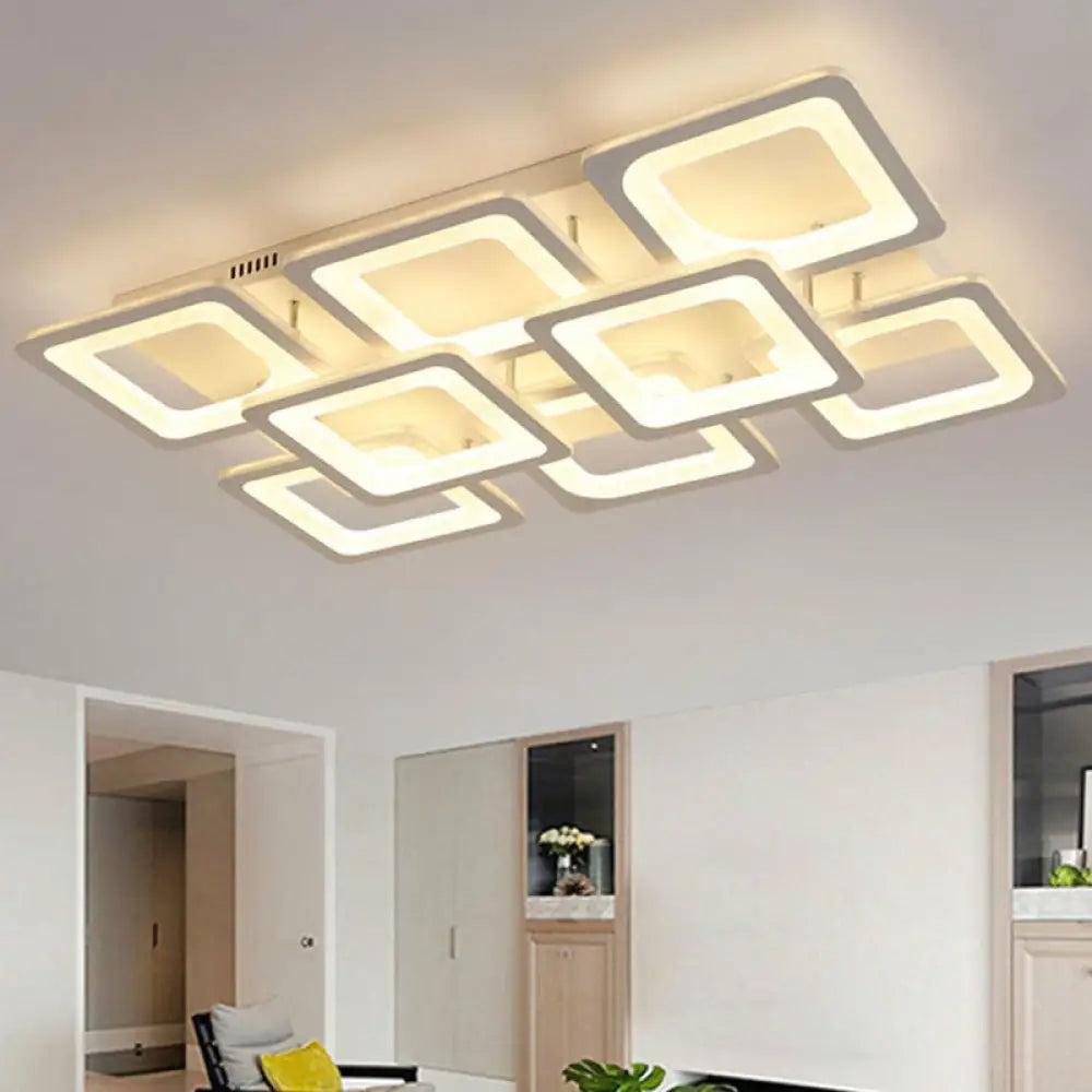 DecorBites™ DecorBites™ Nordic Rectangular Semi Flush Light in White - Acrylic LED Flush Mount Fixture for Living Room