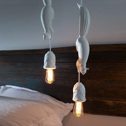 Nordic Resin Squirrel Pendant Light in White - Decorbites