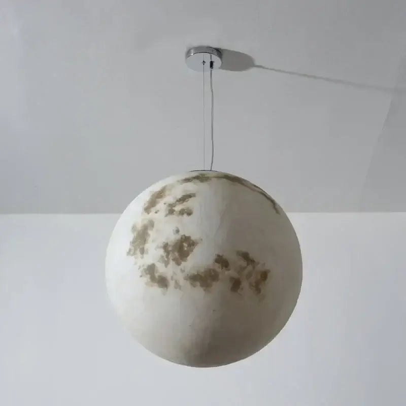 Nordic retro ball moon chandelier pendant light with textured off-white surface and mottled brown lunar design