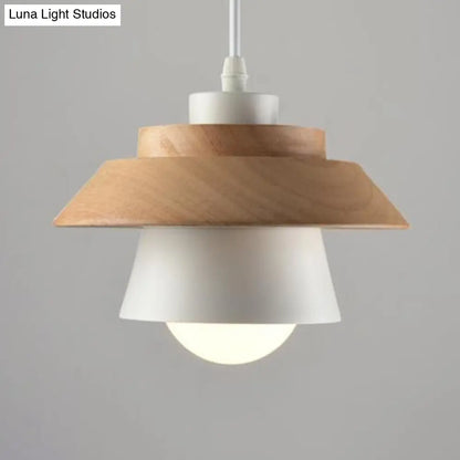 Nordic Saucer Cup Hanging Lamp - Metal & Wood Pendant Light Fixture