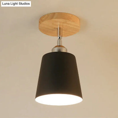 DecorBites™ DecorBites™ Nordic Semi-Flush Mount Ceiling Light with Tapered Shade in Black/White – 1 Bulb, Wooden Canopy