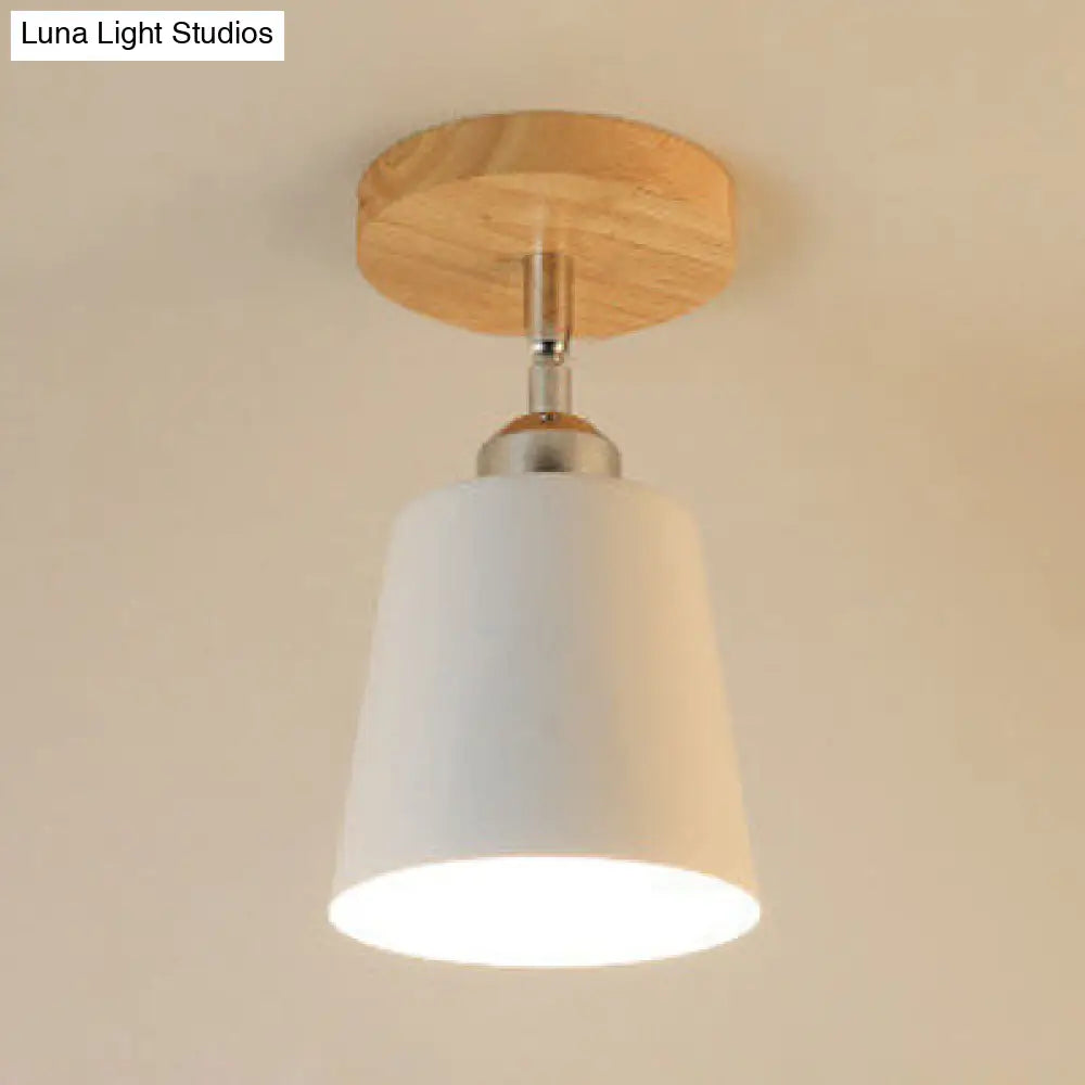 DecorBites™ DecorBites™ Nordic Semi-Flush Mount Ceiling Light with Tapered Shade in Black/White – 1 Bulb, Wooden Canopy