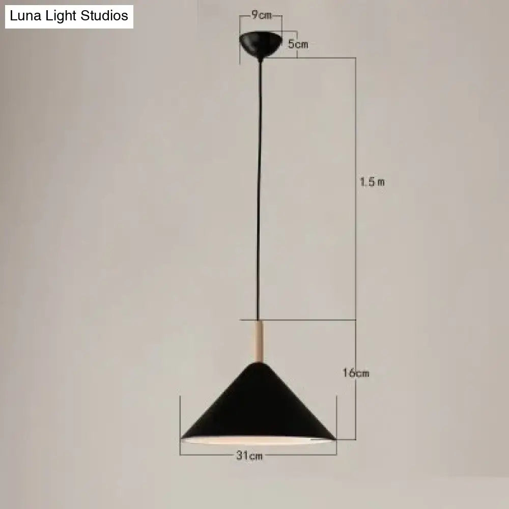 Black conical pendant light with matte finish and wooden accent for nordic simple kitchen pendant illumination