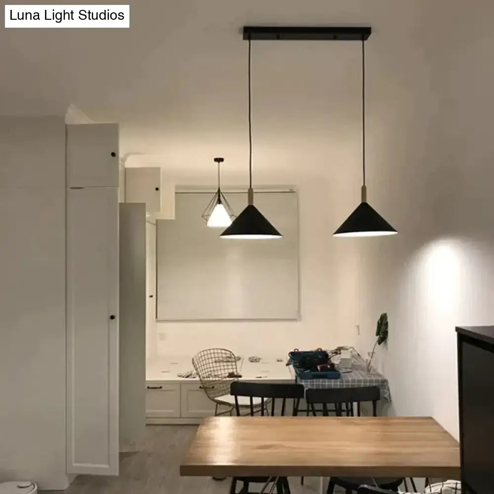 Black conical pendant light with matte finish and thin cords for nordic simple kitchen pendant illumination