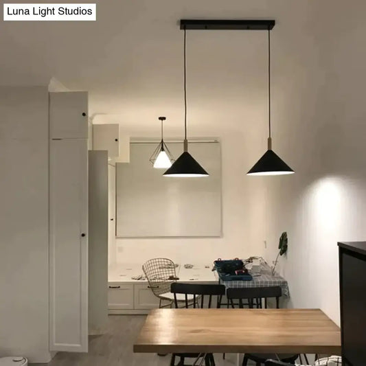 Black conical pendant light with matte finish and thin cords for nordic simple kitchen pendant illumination