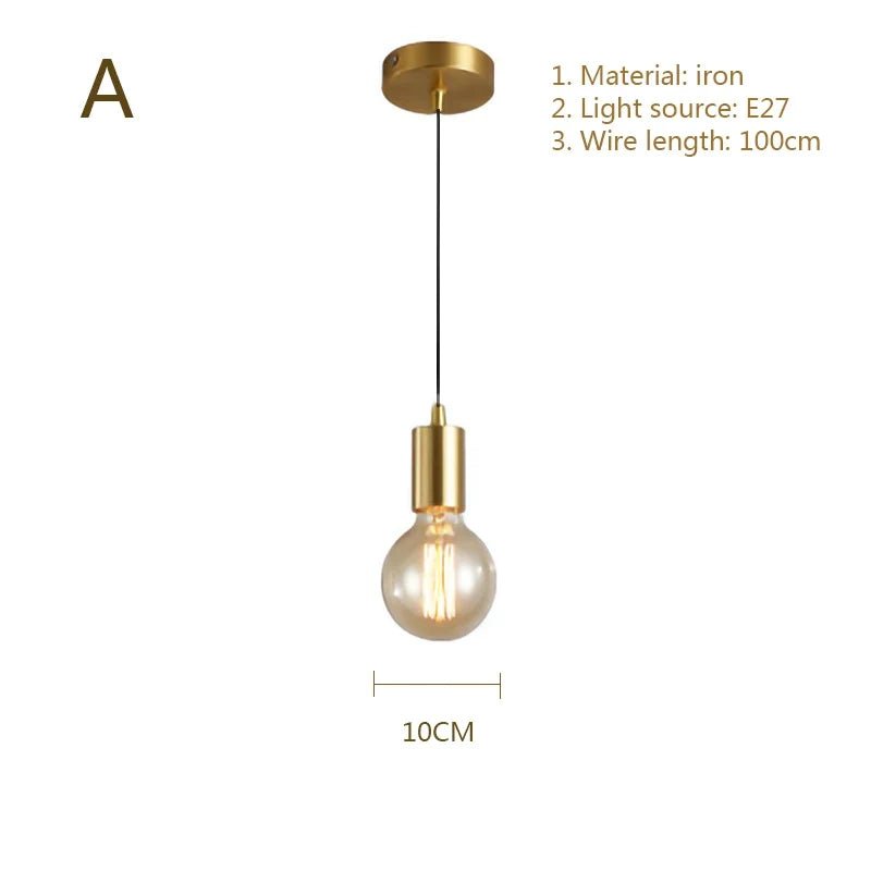 Nordic Simplicity E27 LED chandelier lamp golden small Pendant Lights for study room bedroom bedside loft illumination fixture - Decorbites