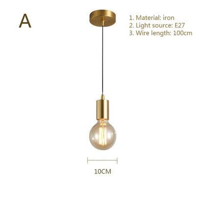 Nordic Simplicity E27 LED chandelier lamp golden small Pendant Lights for study room bedroom bedside loft illumination fixture - Decorbites