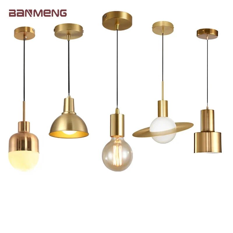 Nordic Simplicity E27 LED chandelier lamp golden small Pendant Lights for study room bedroom bedside loft illumination fixture - Decorbites