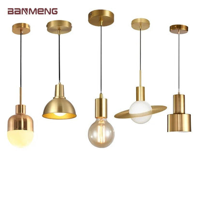 Nordic Simplicity E27 LED chandelier lamp golden small Pendant Lights for study room bedroom bedside loft illumination fixture - Decorbites