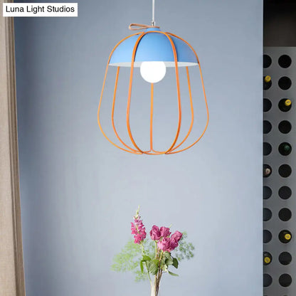 Nordic Single Pendant Light with Wire Guard in Black, Blue, or Orange