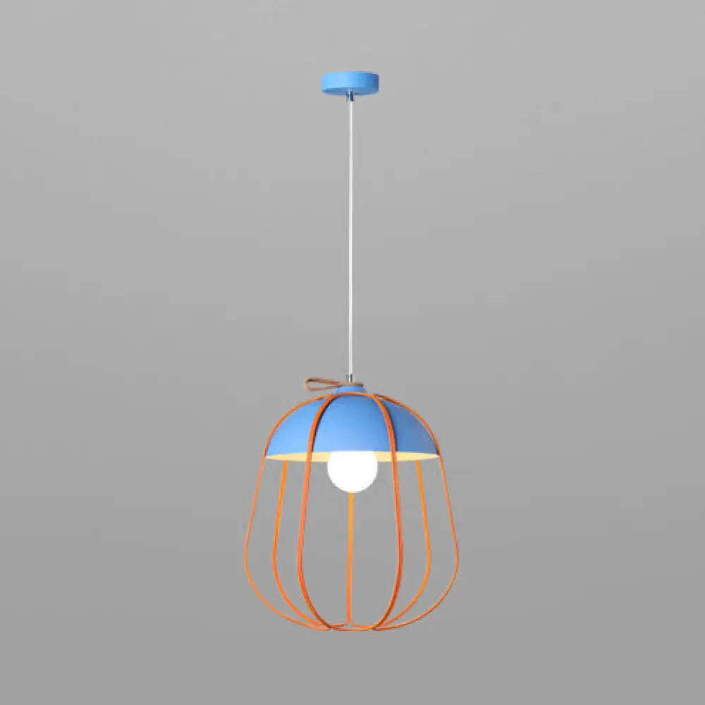 Nordic Single Pendant Light with Wire Guard in Black, Blue, or Orange