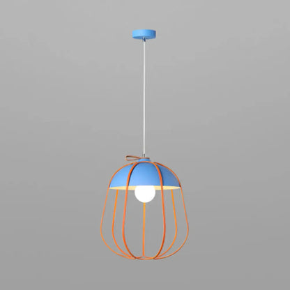 Nordic Single Pendant Light with Wire Guard in Black, Blue, or Orange