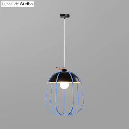 Nordic Single Pendant Light with Wire Guard in Black, Blue, or Orange