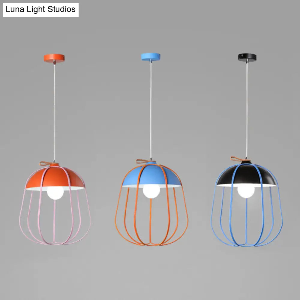 Nordic Single Pendant Light with Wire Guard in Black, Blue, or Orange