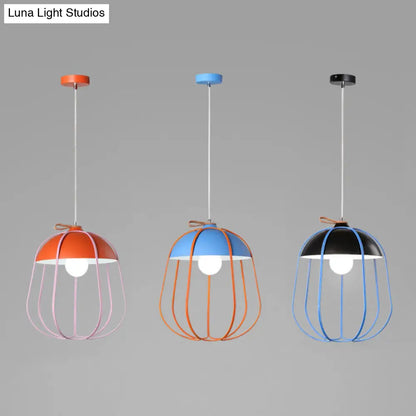 Nordic Single Pendant Light with Wire Guard in Black, Blue, or Orange