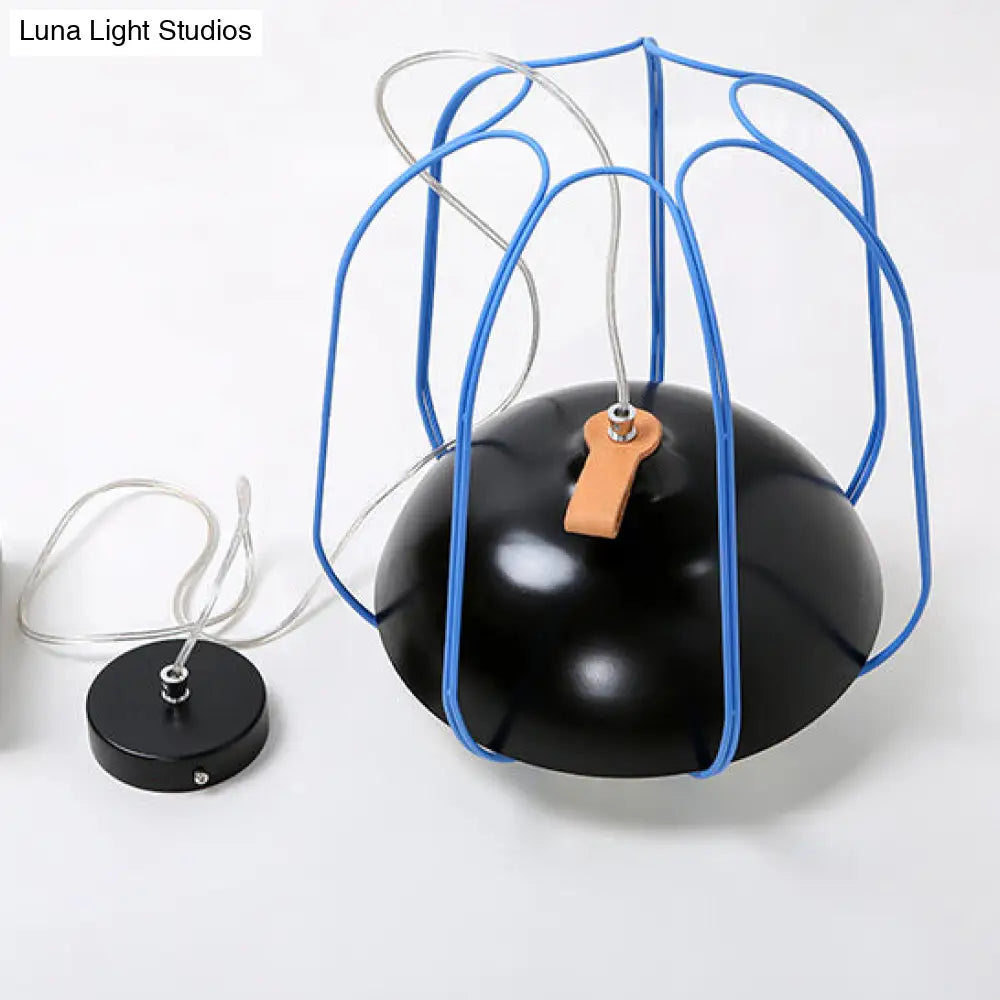 Nordic Single Pendant Light with Wire Guard in Black, Blue, or Orange