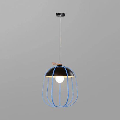 Nordic Single Pendant Light with Wire Guard in Black, Blue, or Orange