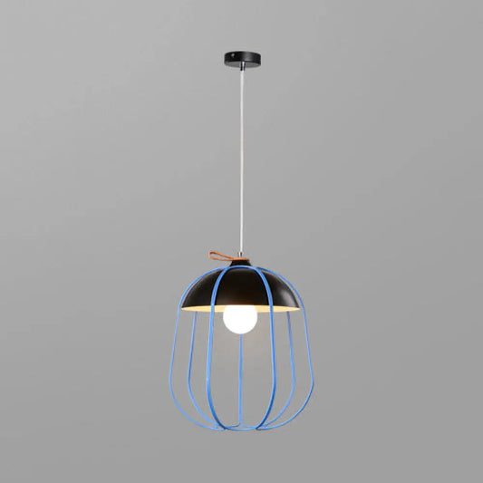 Nordic Single Pendant Light with Wire Guard in Black, Blue, or Orange