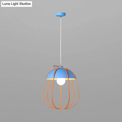 Nordic Single Pendant Light with Wire Guard in Black, Blue, or Orange