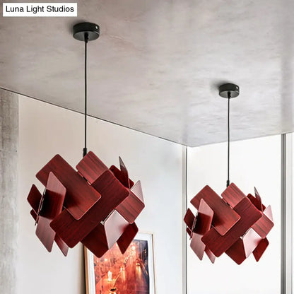 Nordic Style Acrylic Flower Pendant Lamp - Modern 1-Light Hanging Ceiling Light in Red/Blue/Light Wood