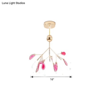 Nordic Style Agate Chandelier with Gold Plated Branches - Perfect for Living Room Suspension Light
