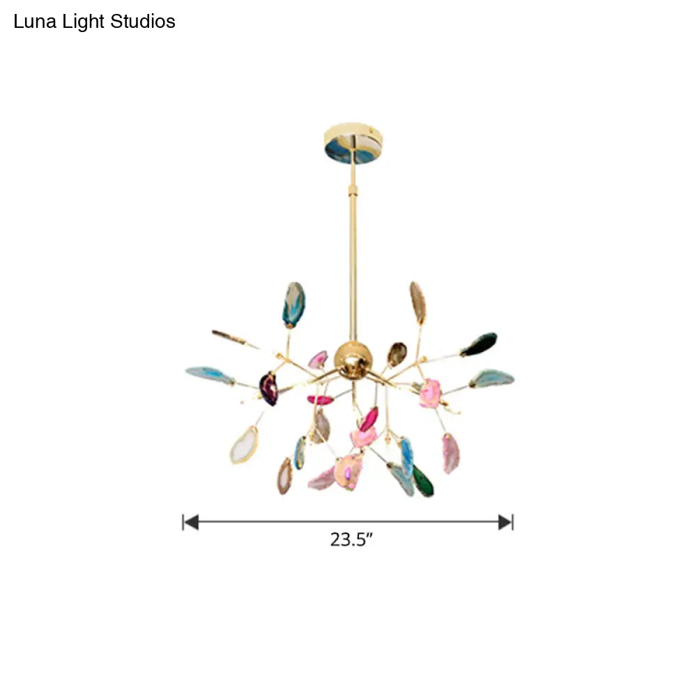 Nordic Style Agate Chandelier with Gold Plated Branches - Perfect for Living Room Suspension Light