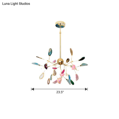 Nordic Style Agate Chandelier with Gold Plated Branches - Perfect for Living Room Suspension Light