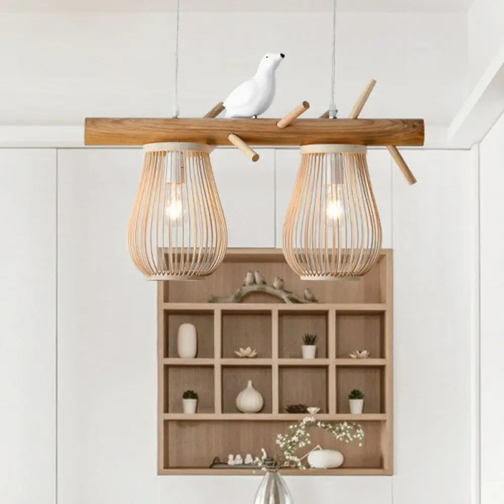 DecorBites™ Nordic Style Bamboo Pendant Light with Bird Decor - Pear-Shaped, Perfect for Dining Room and Kitchen Island