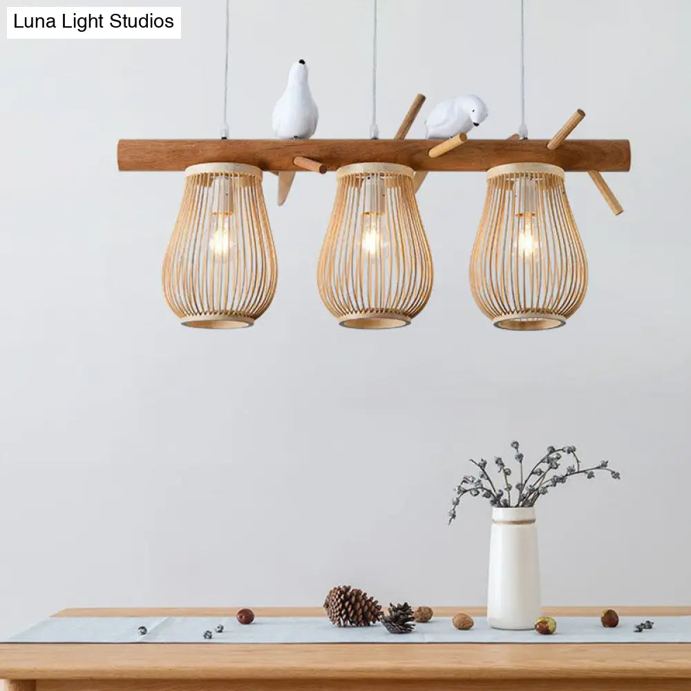 DecorBites™ Nordic Style Bamboo Pendant Light with Bird Decor - Pear-Shaped, Perfect for Dining Room and Kitchen Island