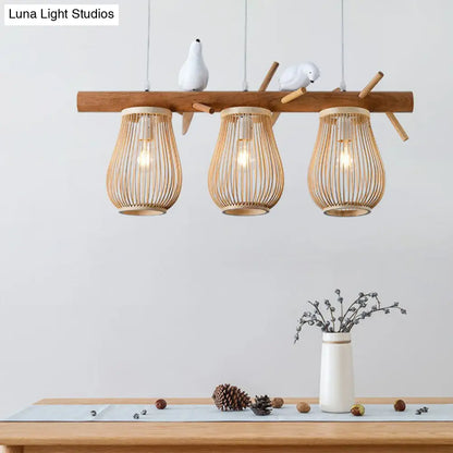 DecorBites™ Nordic Style Bamboo Pendant Light with Bird Decor - Pear-Shaped, Perfect for Dining Room and Kitchen Island