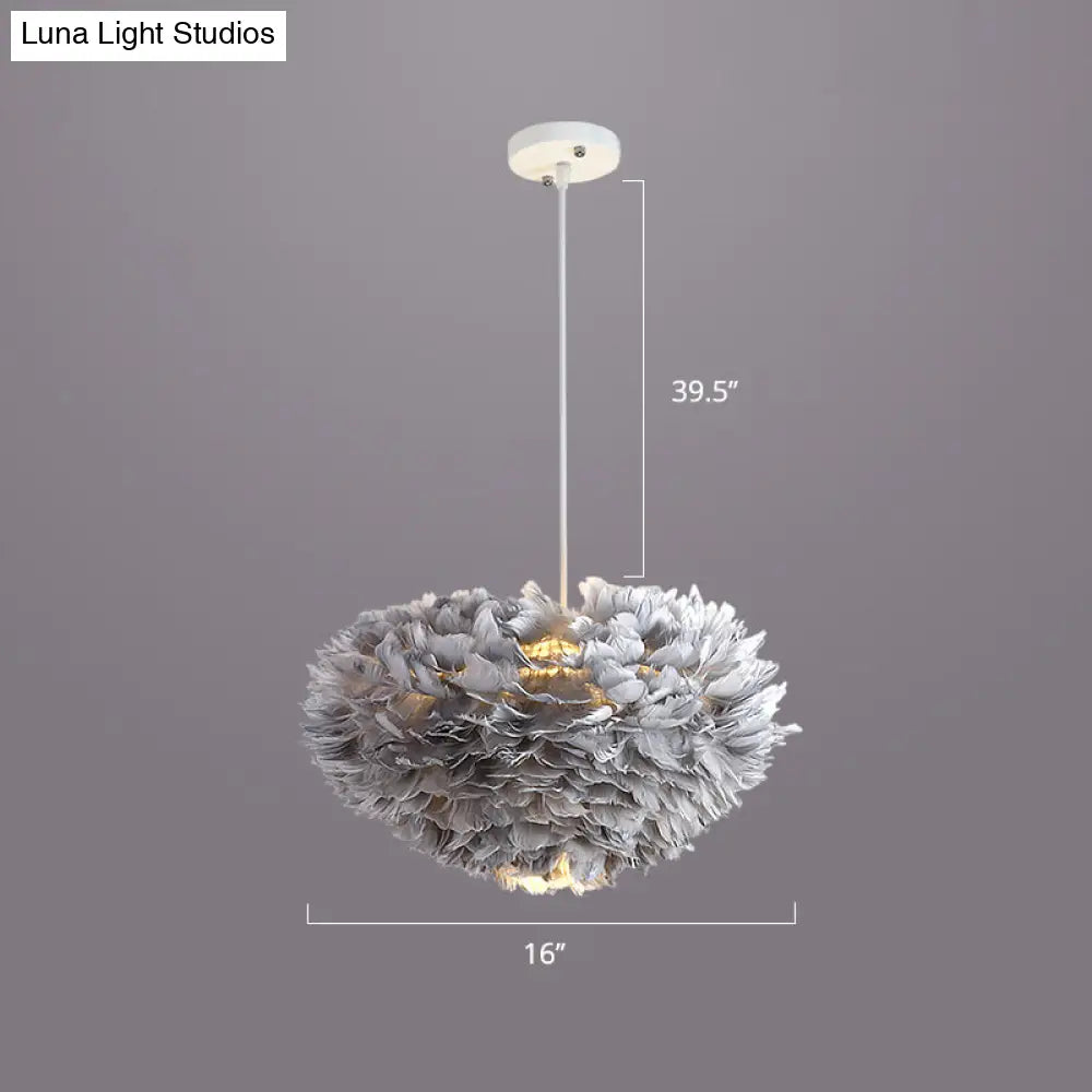 Nordic Style Bedroom Suspension Light Fixture with Feather Dome Pendant Shade