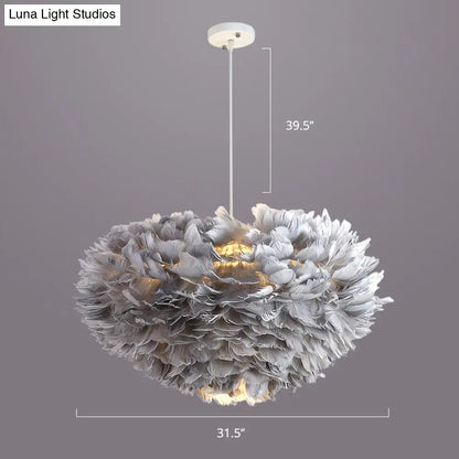 Nordic Style Bedroom Suspension Light Fixture with Feather Dome Pendant Shade